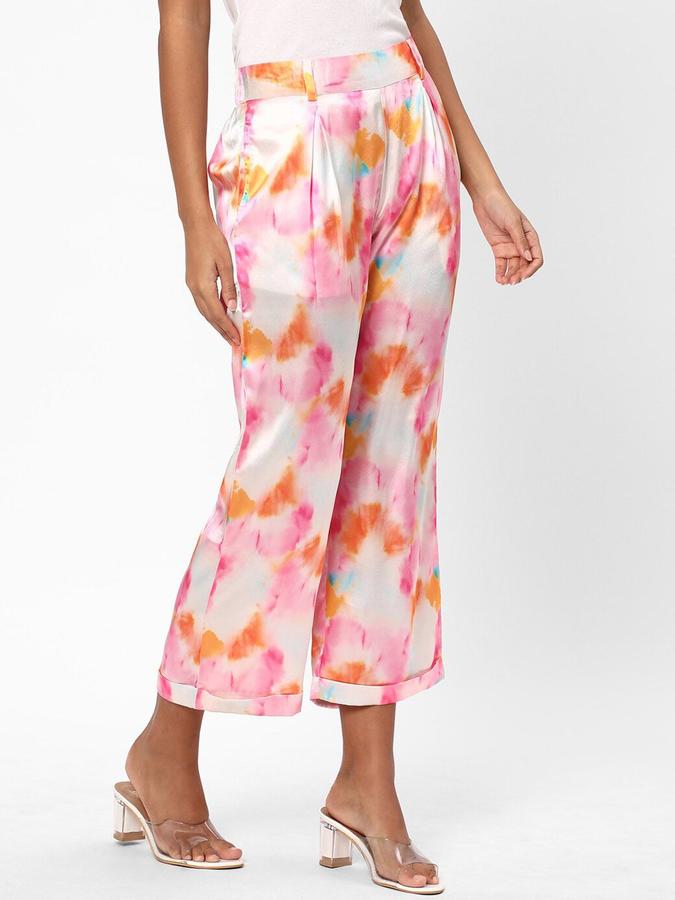 R&B Women Light Pink Printed Regular Fit Trousers