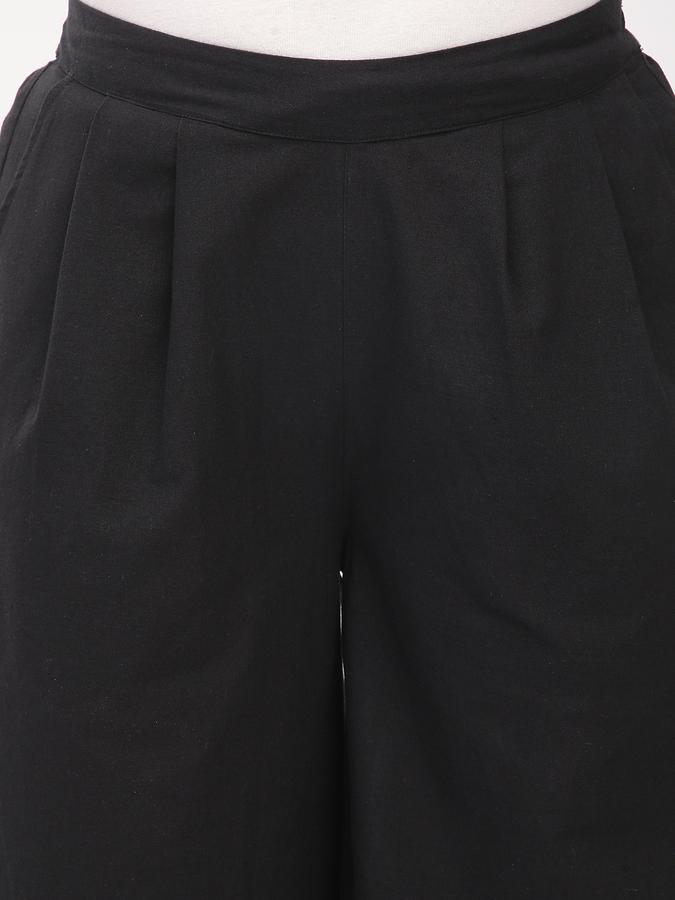 Women Cotton Culottes Elasticated Waist Pleated Trousers