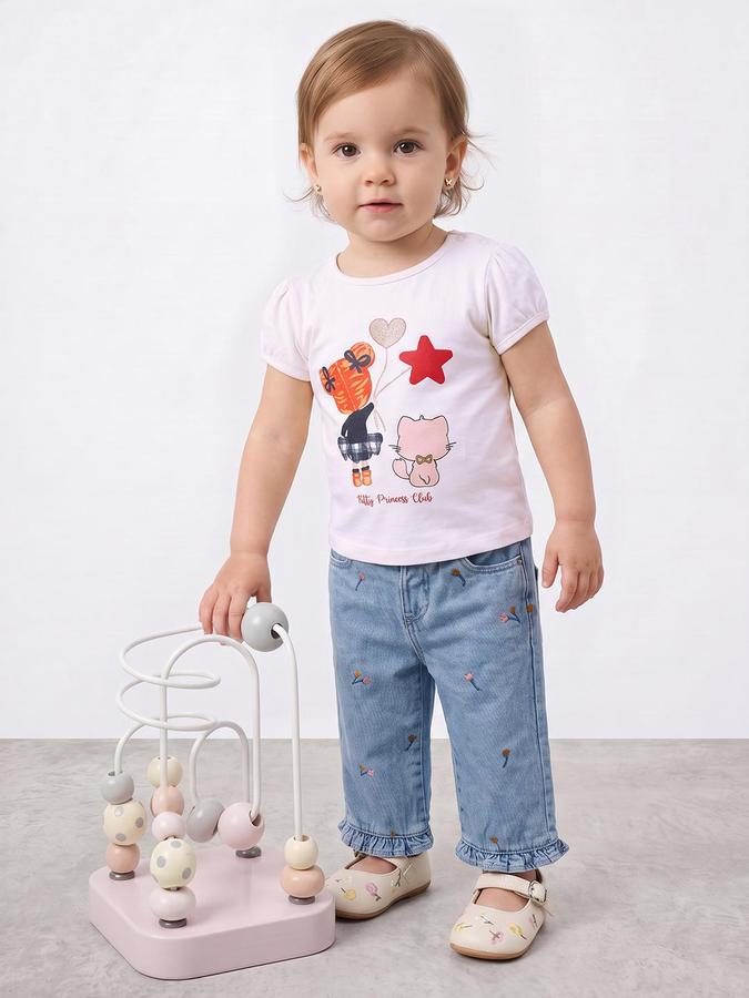 R&B Girls Snow White Graphic Print Short Sleeves Round Neck Pure Cotton T-Shirt