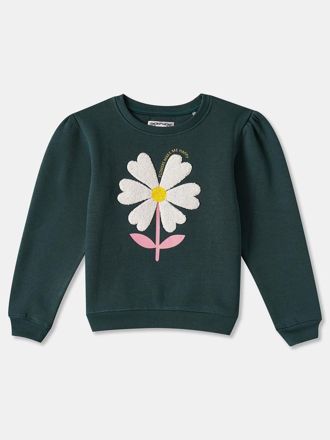 Girls Cotton Blend Regular Fit Crew Neck Graphic Sweatshirt