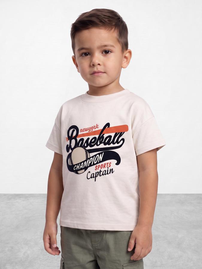R&B Boys Grey Graphic Print Short Sleeves Round Neck Pure Cotton T-Shirt