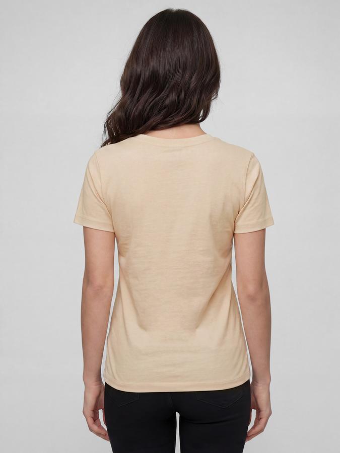 R&B Beige Graphic Print Women Round Neck Regular Fit Short Sleeves T-Shirt 