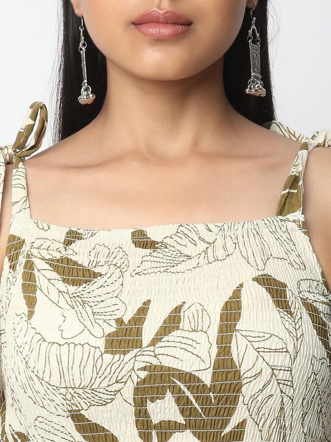 R&B Women Olive Printed Sleeveless Square Neck Knee Length Fit &amp; Flare Dress