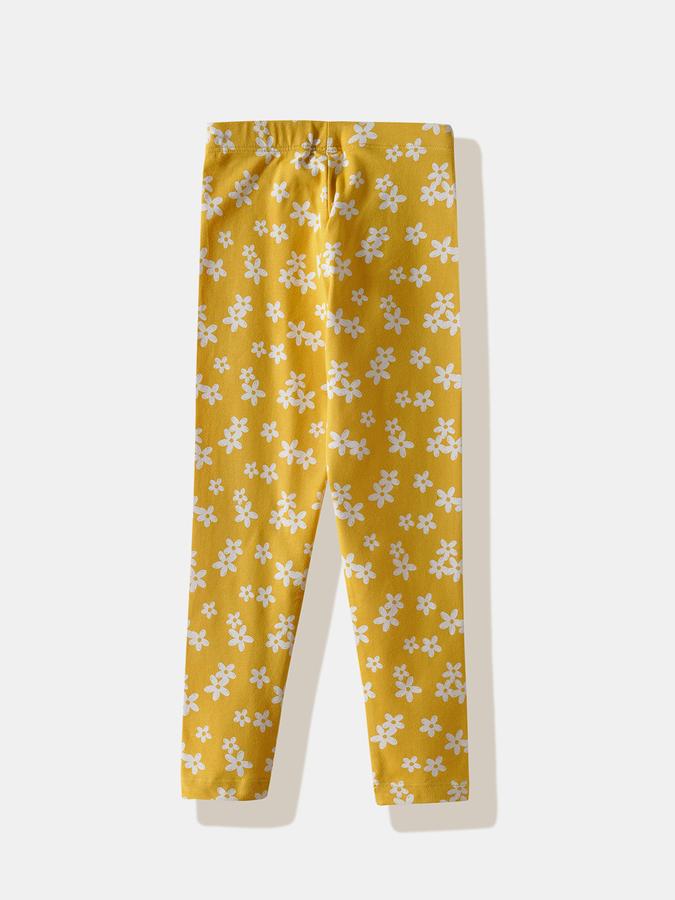 Girls Cotton Blend Skinny Fit Elastic Waist Printed Leggings