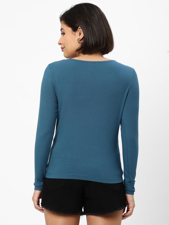 Women Ribbed Slim Fit Square-Neck T-Shirt image number 2