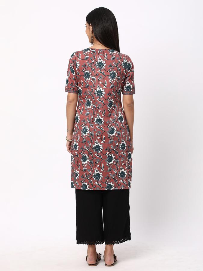 Women Floral Print No Darts Straight Kurta image number 2