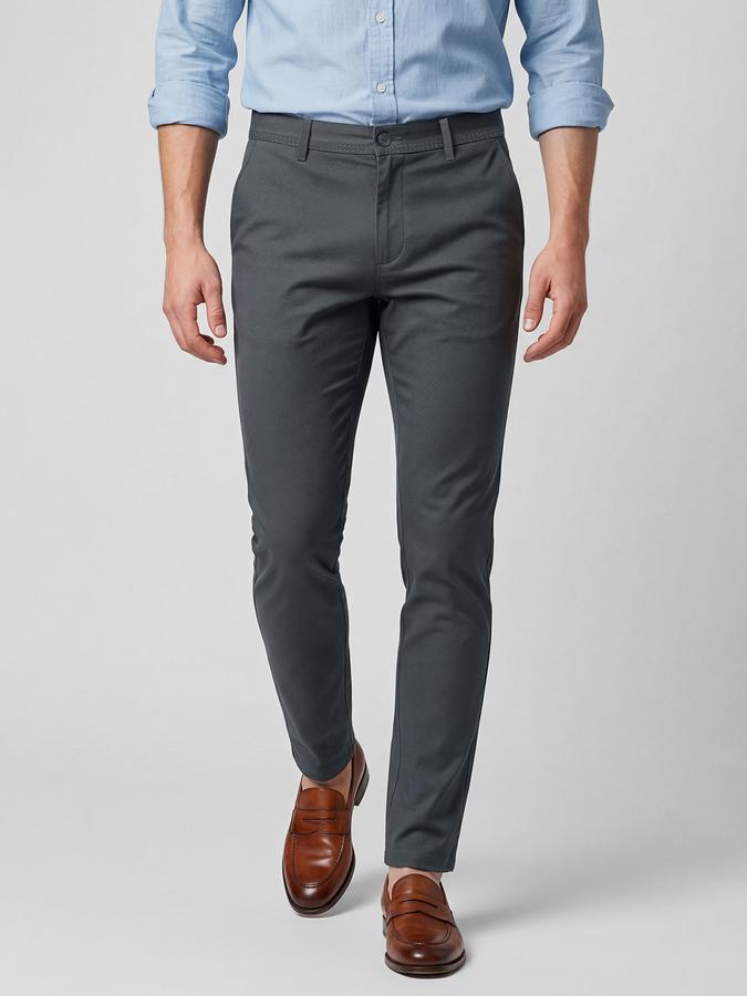 R&B Grey Solid Men Mid-Rise Slim Fit Trouser