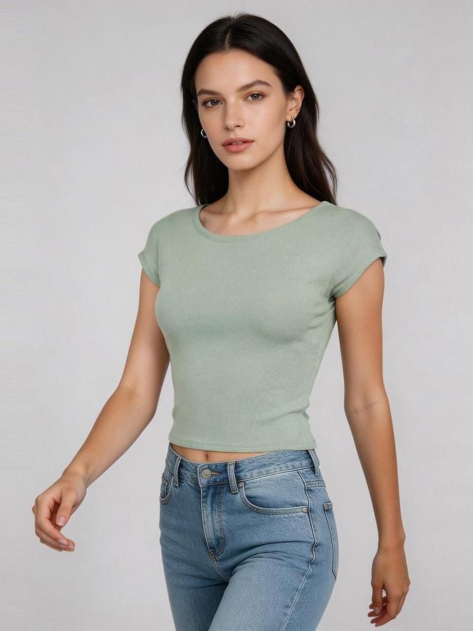 R&B Green Solid Women Fitted Top 