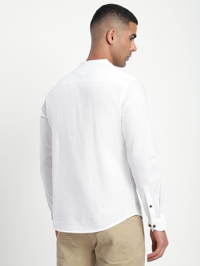 Men Cotton Slim Fit Mandarin Collar Solid Shirt