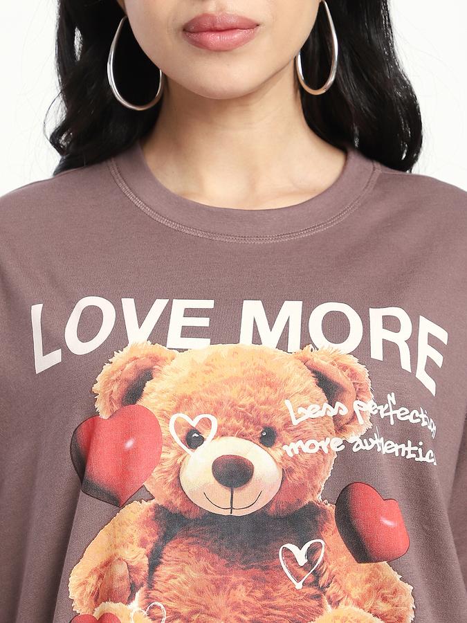 R&B Women Taupe Oversized Teddy Bear Graphic T-Shirt