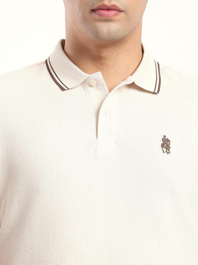 R&B Men Beige Solid Short Sleeves Polo Tshirt