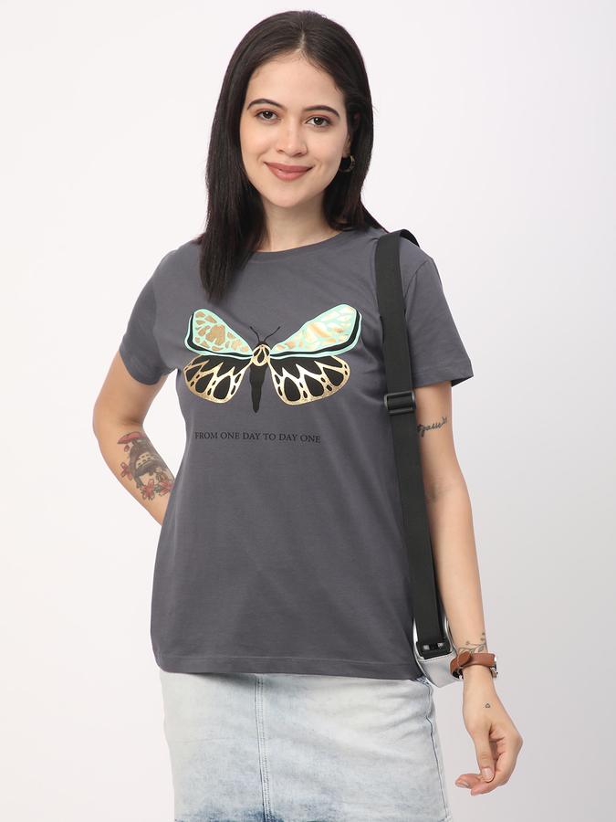 Women Cotton Regular Fit Crew Neck Graphic T-shirt