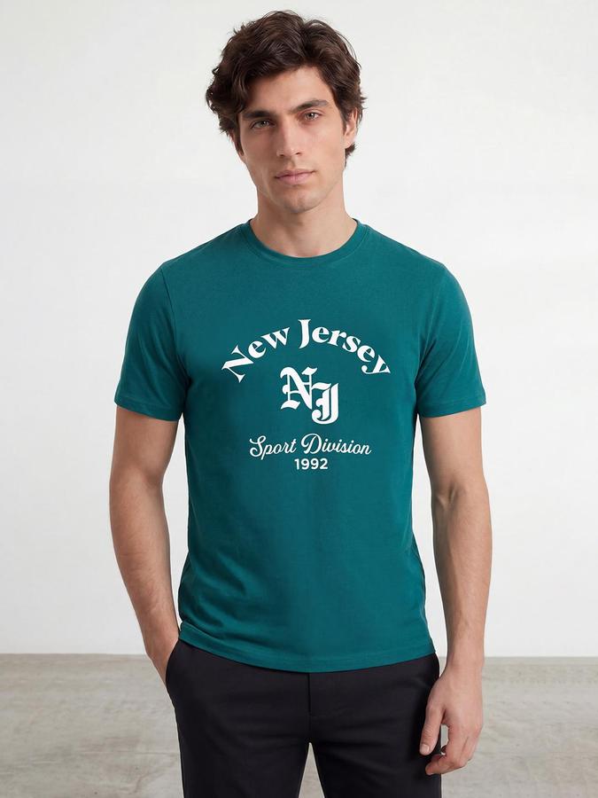 R&B Green Men Printed Short Sleeves Tshirt