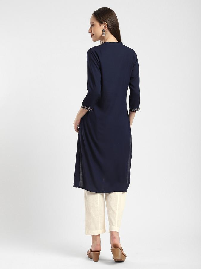 R&B Women's Navy Embroidered Kurta
