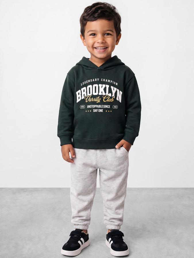 R&B Boys Green Typography Print Hooded Long Sleeves Sweatshirt