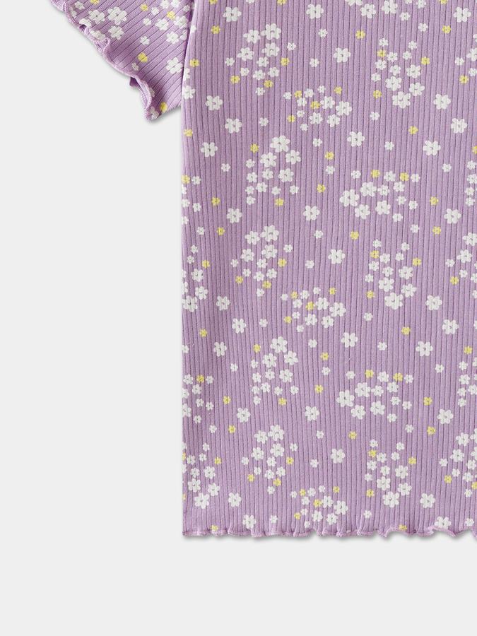 R&B Girls' Lilac Printed T-Shirt