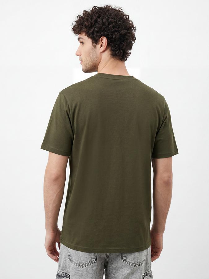 R&B Men's Olive Short Sleeves Round Neck Relaxed Fit Graphic Print T-Shirt