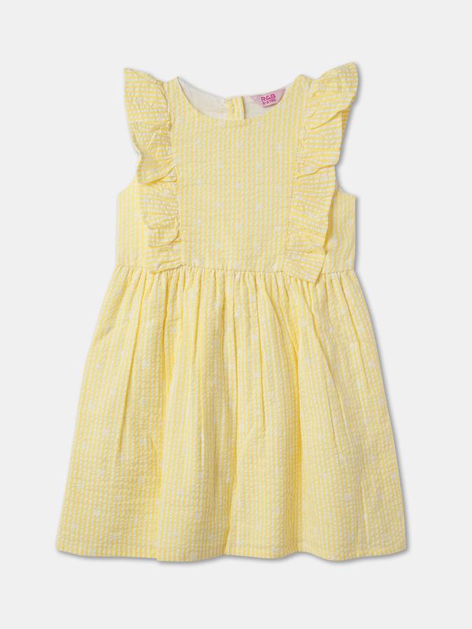 Striped A-Line Dress with Frilled Detail