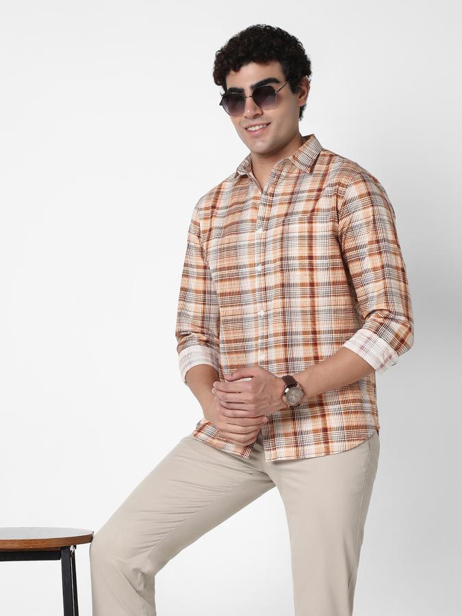 R&B Men's Brown Checked Shirt