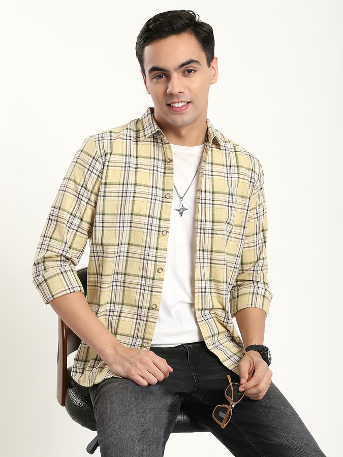 R&B Men's Beige Checked Shirt