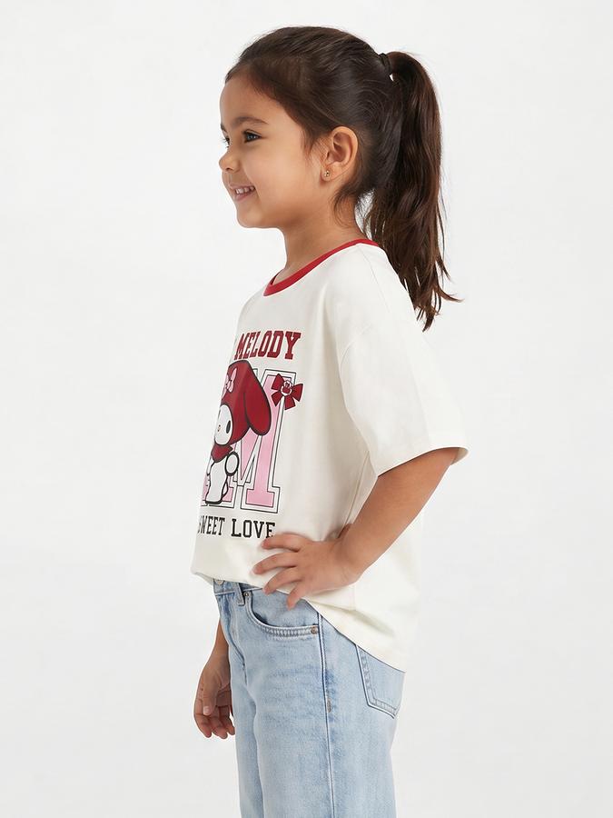 R&B Girls Beige Regular Fit Cinnamorall Printed Short Sleeve T-shirt