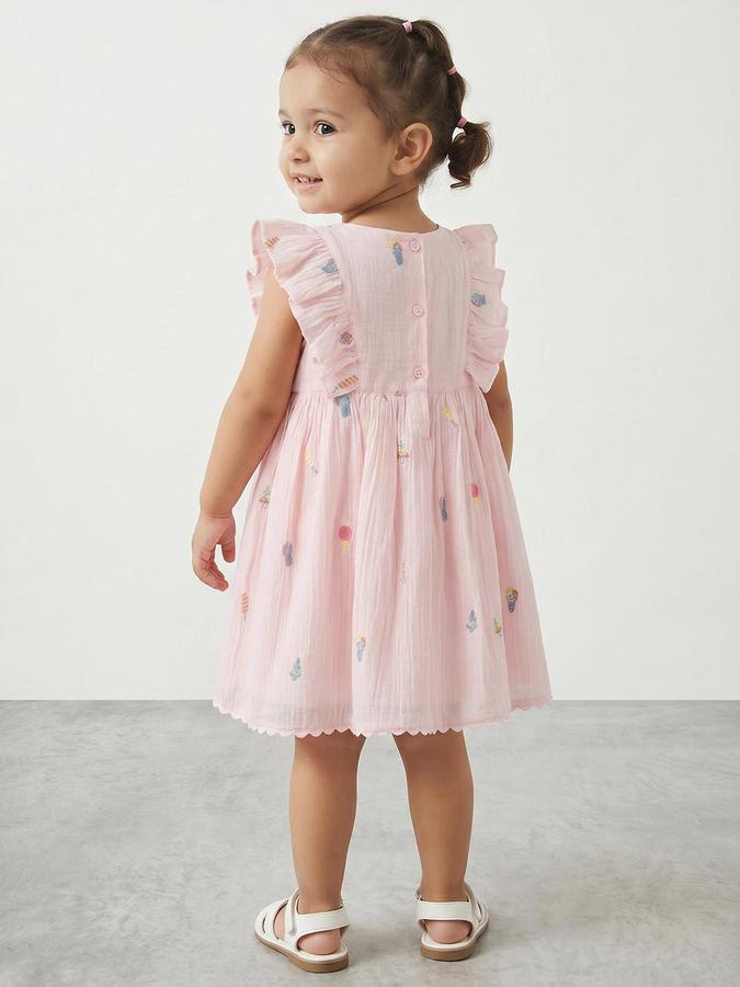 R&B Pink Cotton Printed Girls Dresses