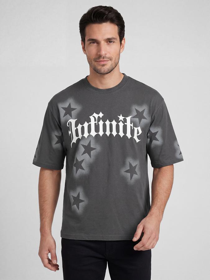 R&B Grey Graphic Print Men Round Neck Relaxed Fit Short Sleeves T-Shirt 