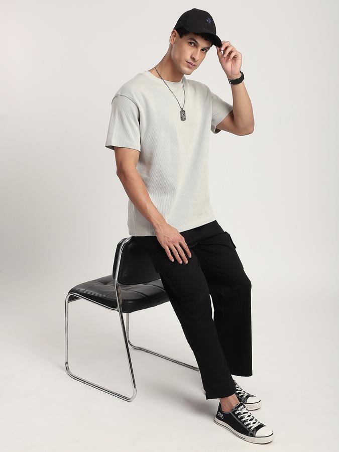 Men Cotton Loose Fit Crew Neck Ribbed T-shirt