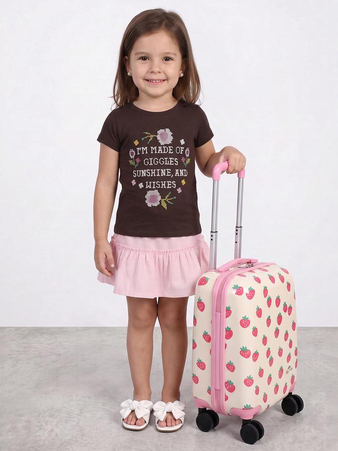 R&B Girls Brown Graphic Print Short Sleeves Round Neck Pure Cotton T-Shirt