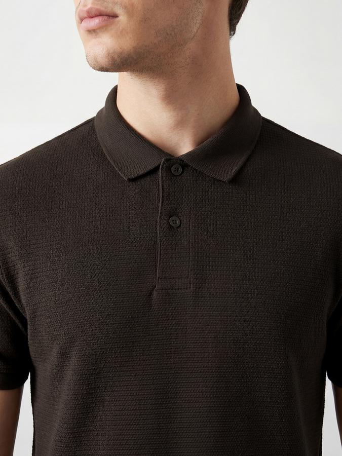 R&B Men's Coffee Brown Short Sleeves Polo Collar Solid T-Shirt