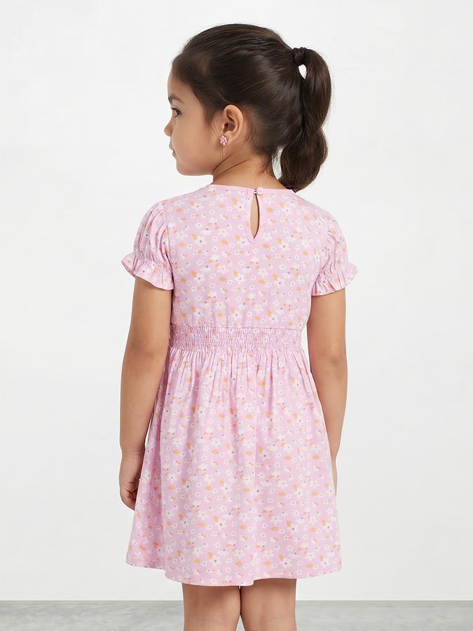 R&B Girl Purple Floral Print Puff Sleeves Fit and Flare Dress
