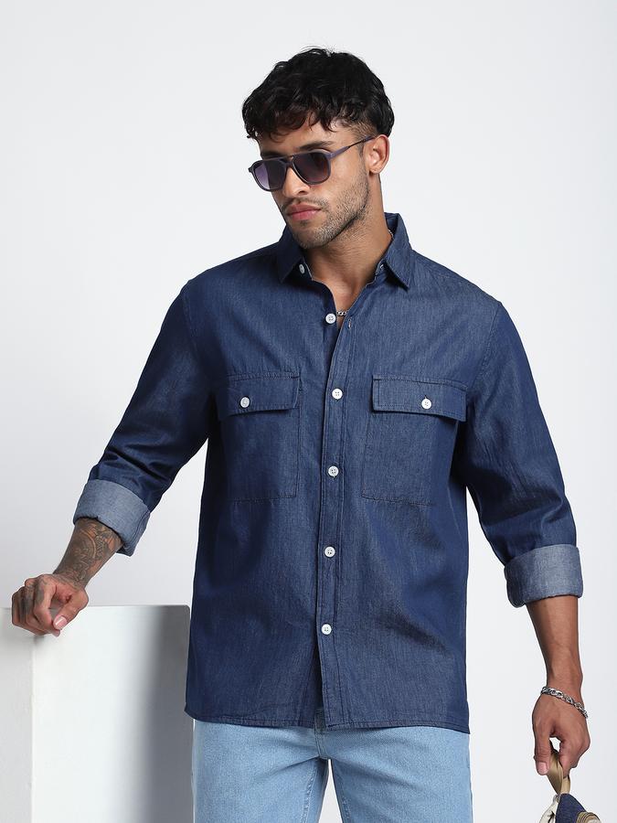 Men Cotton Regular Fit Point Collar Solid Shirt