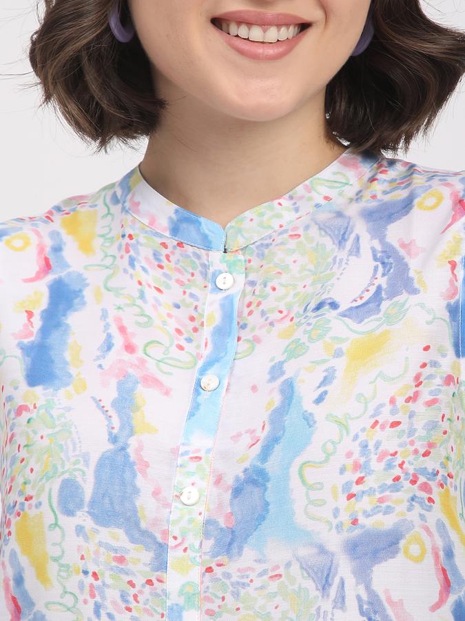 Women Muslin Regular Fit Mandarin Collar Printed Kurta