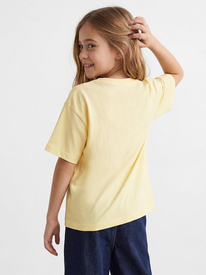 R&B Girls Yellow Regular Fit Kawaii Print Short Sleeve T-shirt