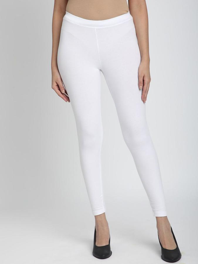 R&B Women White Solid Leggings