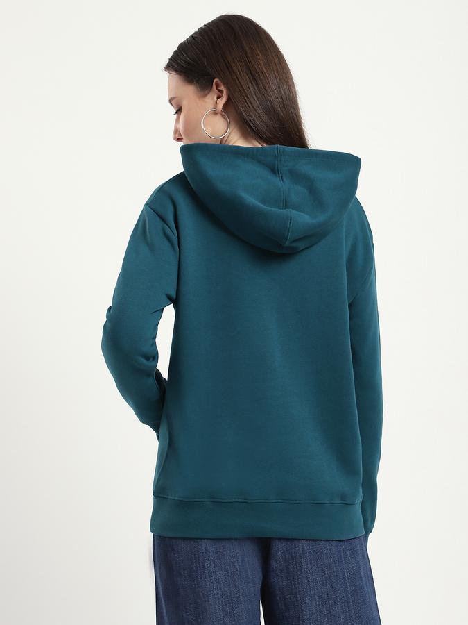 Women Cotton Blend Relaxed Fit Hooded Solid Sweatshirt