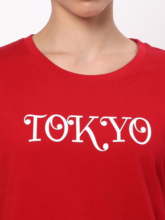 Women Cotton Regular Fit Round Neck Graphic T-shirt