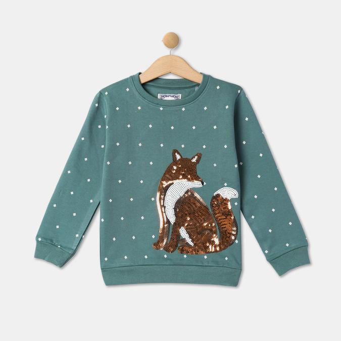 Girls Cotton Blend Regular Fit Crew Neck Graphic Sweatshirt