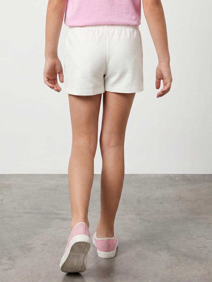 R&B Girls White Stitch Print Mid Rise Shorts