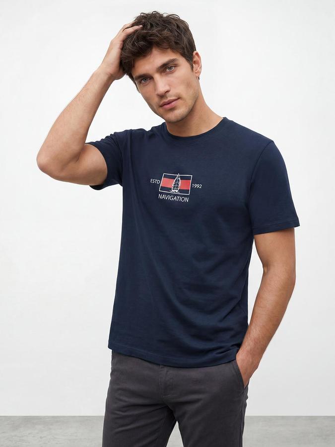 R&B Blue Men Printed Short Sleeves Tshirt
