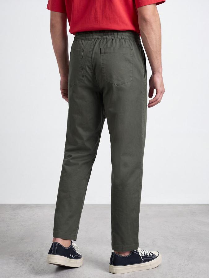 R&B Men Olive Mid Rise Regular Fit Regular Trousers