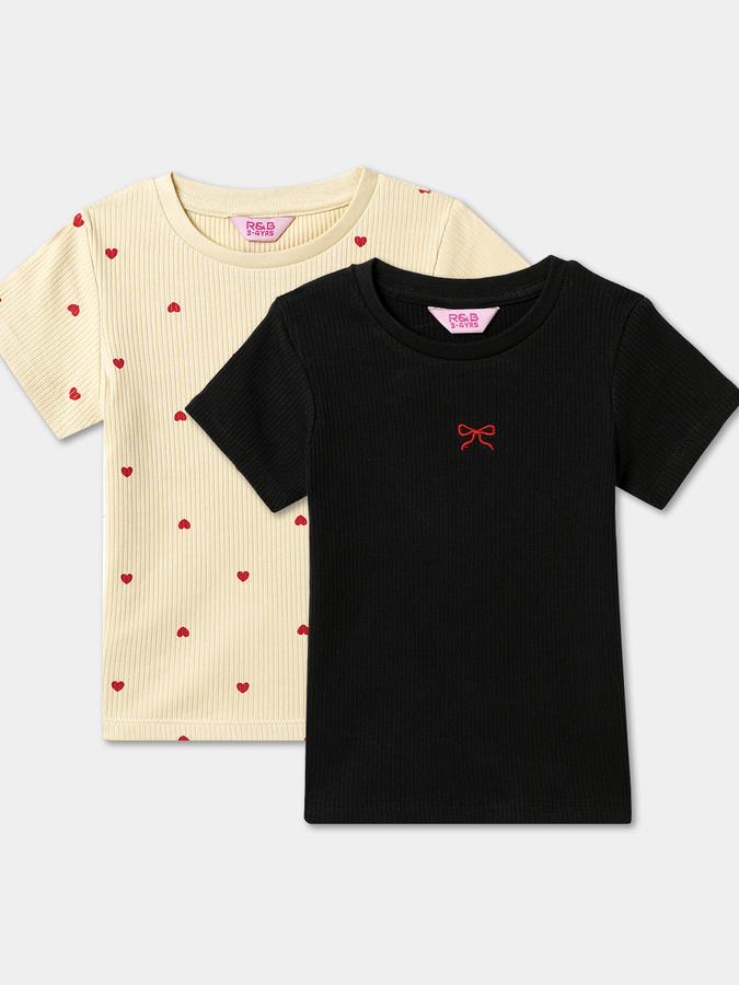 Girls Pure Cotton A-line Top Multicolor - Pack of 2 image number 0