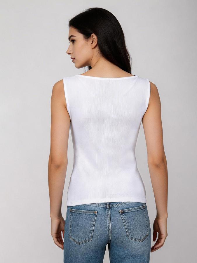 R&B White Solid Women Regular fit Top 