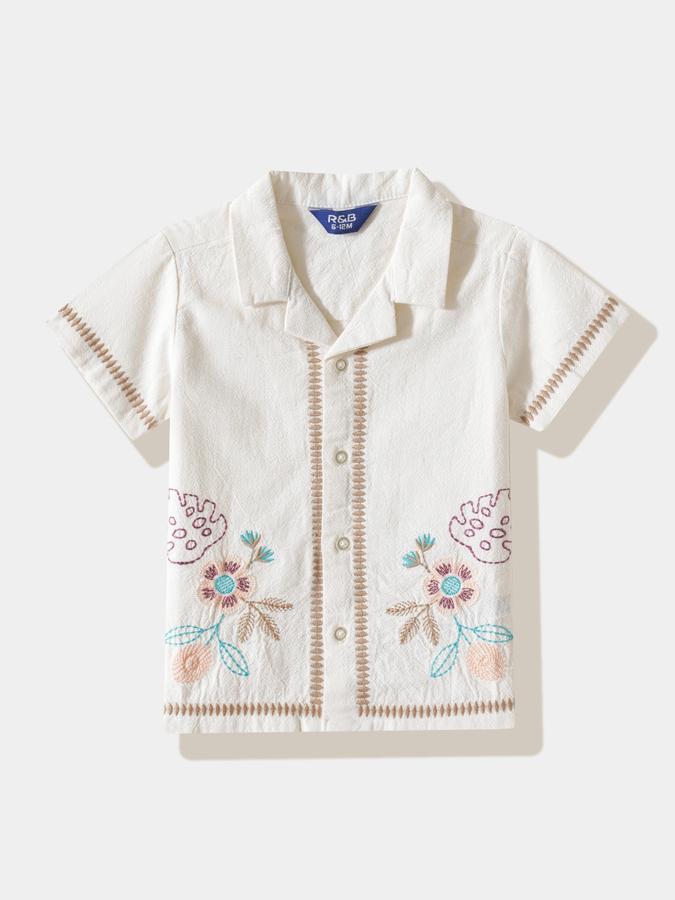 Boys Cotton Regular Fit Short Sleeve Embroidered Shirt