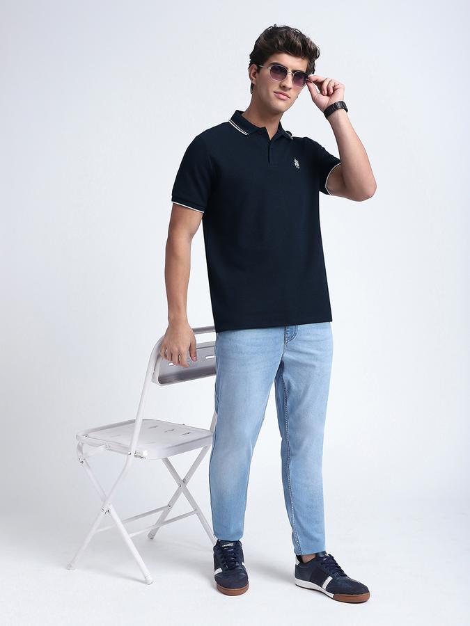 Men Cotton Blend Slim Fit Polo Neck Solid T-shirt