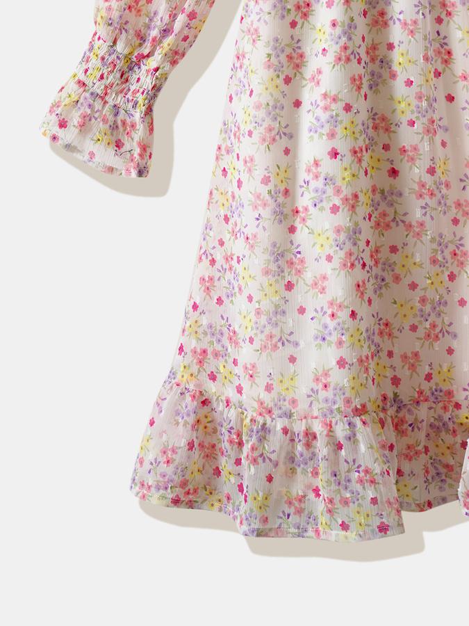 Girls Polyester Regular Fit Round Neck Ruffled Dress