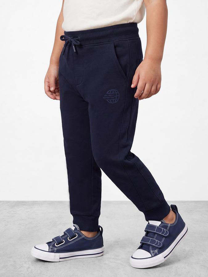 R&B Boys Navy Blue Printed Pure Cotton Mid Rise Joggers