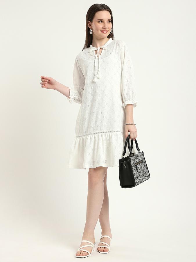 Women Polyester A-Line Short Schiffli Dress