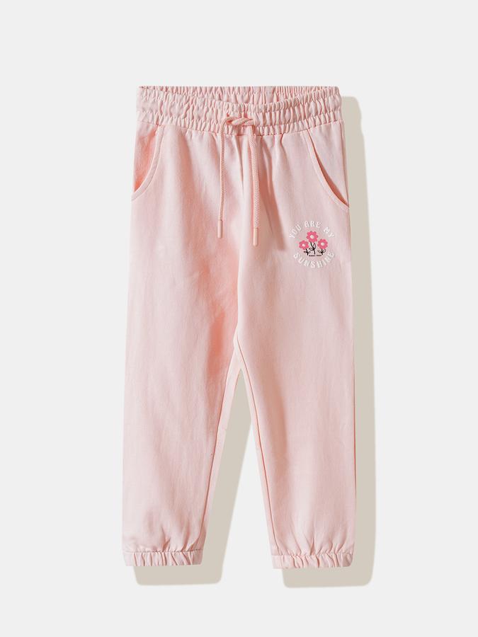 Girls Cotton Tapered Fit Drawstring Waist Cuffed Hem Joggers