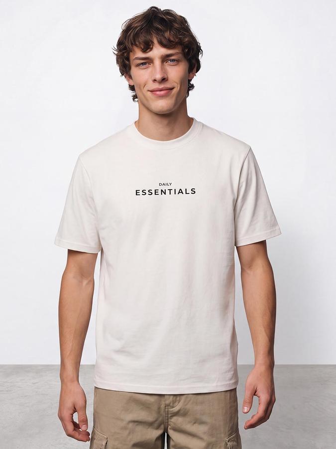 R&B Men Ivory Short Sleeve Round Neck Typography Graphic Print T-Shirt